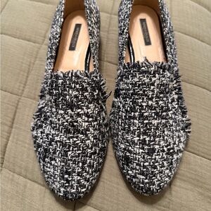 MARINA Black and White Tweed Flats